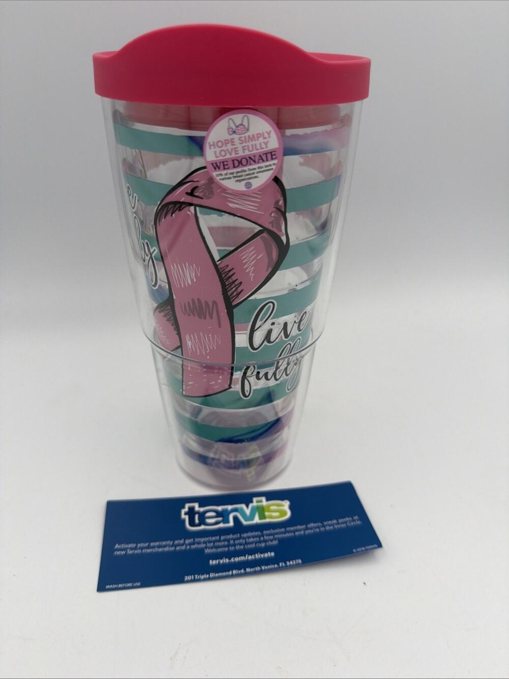 New Tervis 24oz Tumbler Simply Southern Breast Cancer Pink Ribbon Bottle USA